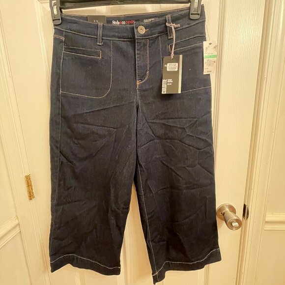 Style & Co. Denim Tummy Control Mid Rise Culotte Denim Cropped Pants Size 8 NWT - Picture 1 of 7